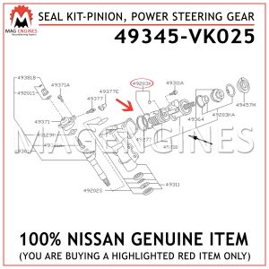 49345-VK025 NISSAN GENUINE SEAL KIT-PINION, POWER STEERING GEAR 49345VK025