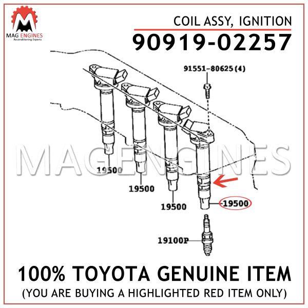 90919-02257 TOYOTA GENUINE COIL ASSY, IGNITION 9091902257