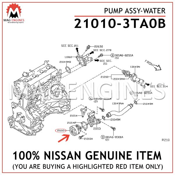 21010-3TA0B NISSAN GENUINE PUMP ASSY-WATER 210103TA0B