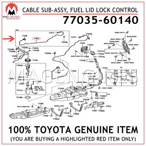 77035-60140 TOYOTA GENUINE CABLE SUB-ASSY, FUEL LID LOCK CONTROL 7703560140