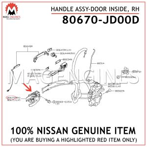 80670-JD00D NISSAN GENUINE HANDLE ASSY-DOOR INSIDE, RH 80670JD00D