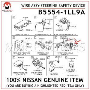 B5554-1LL9A NISSAN GENUINE WIRE ASSY-STEERING SAFETY DEVICE B55541LL9A