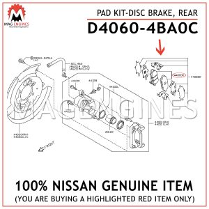 D4060-4BA0C NISSAN GENUINE PAD KIT-DISC BRAKE, REAR D40604BA0C