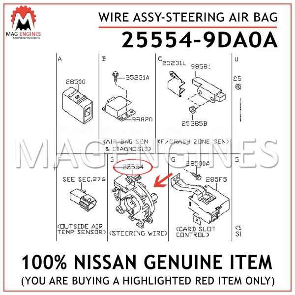25554-9DA0A NISSAN GENUINE WIRE ASSY-STEERING AIR BAG 255549DA0A