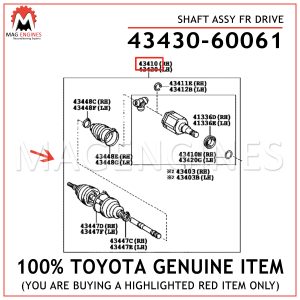 43430-60061 TOYOTA GENUINE SHAFT ASSY, FRONT DRIVE 4343060061