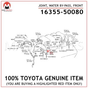 16355-50080 TOYOTA GENUINE JOINT, WATER BY-PASS, FRONT 1635550080